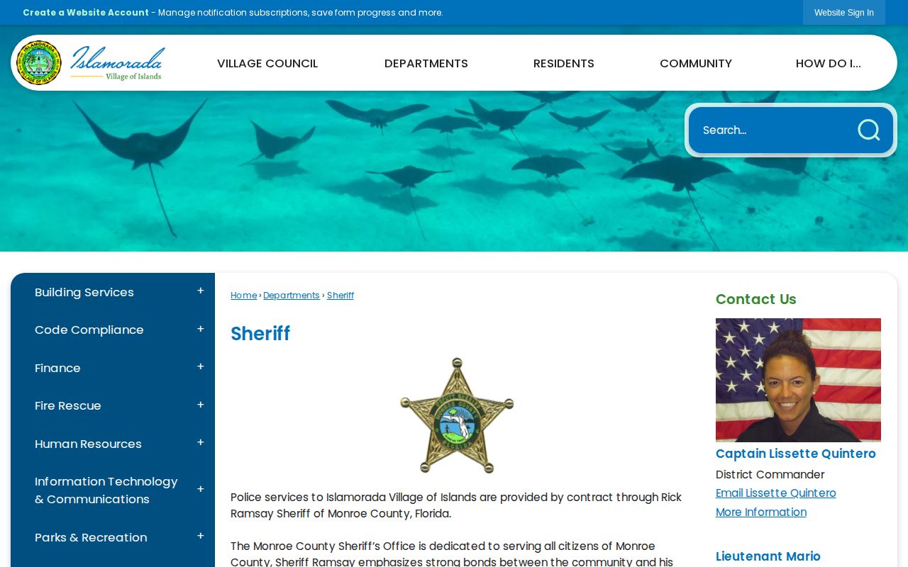 Islamorada Monroe County Sheriff services and arrest records page
