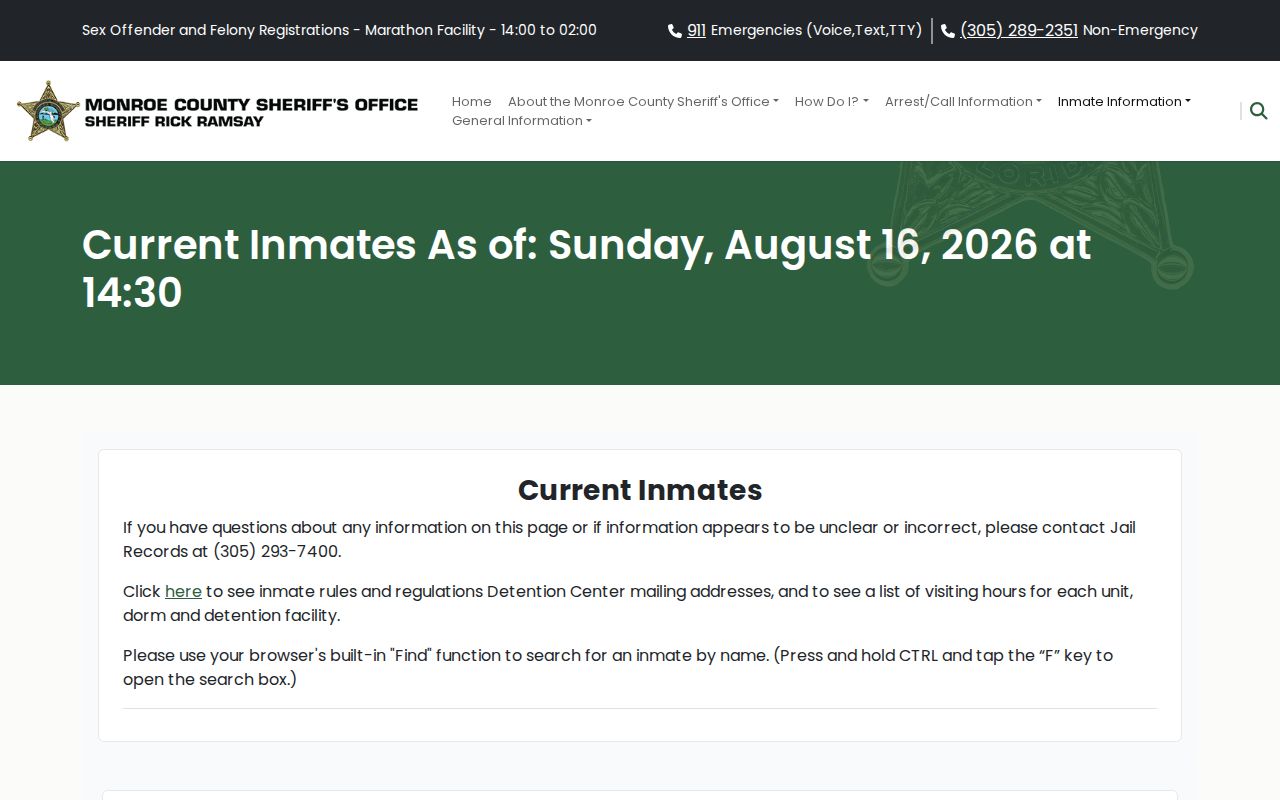 Monroe County current inmate roster search