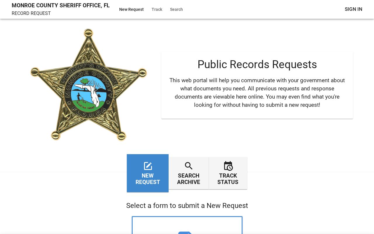Monroe County booking record request form